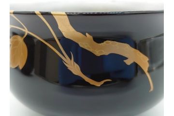 蒔絵　木製　内銀塗　漆　松牡丹文　凛とした気品漂う杯洗3客セット(盃洗、椀、お盆、和食器)(R-062077)