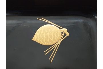 蒔絵　木製　内銀塗　漆　松牡丹文　凛とした気品漂う杯洗3客セット(盃洗、椀、お盆、和食器)(R-062077)