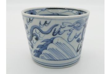 古民具・骨董　江戸後期　染付　雲龍図　蕎麦猪口3客セット(和食器)(R-062078)