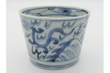 古民具・骨董　江戸後期　染付　雲龍図　蕎麦猪口3客セット(和食器)(R-062078)
