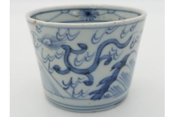 古民具・骨董　江戸後期　染付　雲龍図　蕎麦猪口3客セット(和食器)(R-062078)