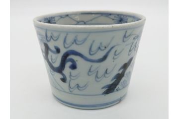 古民具・骨董　江戸後期　染付　雲龍図　蕎麦猪口5客セット(和食器)(R-062079)