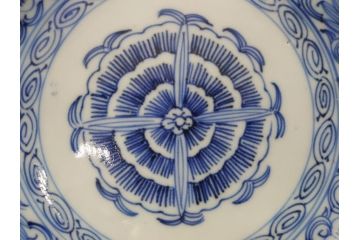 幕末期　伊万里焼　染付　線描き　花唐草文　5寸　約15cm　手描きの温かみが感じられる深皿2枚セット(中皿、変形皿、和食器、和皿、五寸)(R-062085)