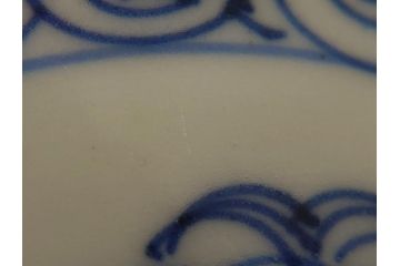 幕末期　伊万里焼　染付　線描き　花唐草文　5寸　約15cm　手描きの温かみが感じられる深皿2枚セット(中皿、変形皿、和食器、和皿、五寸)(R-062085)