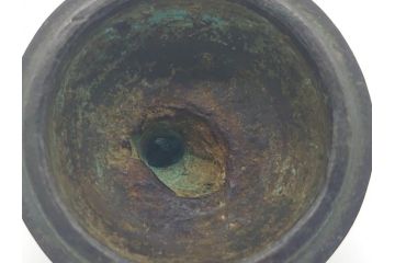 古玩　古銅　獅子　銀象嵌　意匠を凝らした獅子が見事な香炉(中国?、三つ脚、仏具)(R-062088)