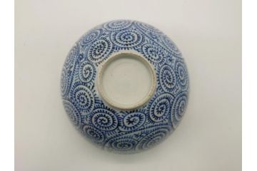 希少　江戸期　古伊万里　染付　蛸唐草文　見込み松竹梅　四方襷　5寸　約15cm　吉祥を招くおめでたい絵付けの深皿(中鉢、どんぶり、丼ぶり、中皿、五寸、和食器、和皿)(R-062089)