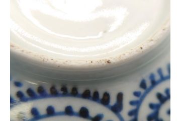 希少　江戸期　古伊万里　染付　蛸唐草文　見込み松竹梅　四方襷　5寸　約15cm　吉祥を招くおめでたい絵付けの深皿(中鉢、どんぶり、丼ぶり、中皿、五寸、和食器、和皿)(R-062089)