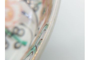 幕末〜明治期　伊万里焼　金襴手　色絵　染付　花桃文　5.4寸皿　約16.5cm　煌びやかで豪華な絵付けの深皿3枚セット(五寸四分、中皿、和食器、和皿)(R-062091)