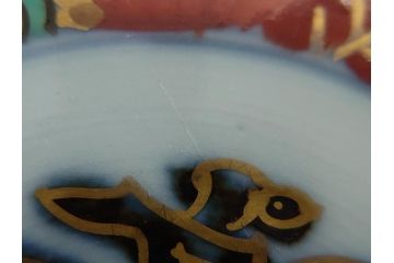 幕末〜明治期　伊万里焼　金襴手　色絵　染付　花桃文　5.4寸皿　約16.5cm　煌びやかで豪華な絵付けの深皿3枚セット(五寸四分、中皿、和食器、和皿)(R-062093)