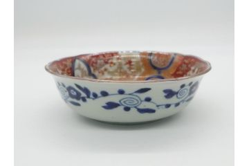 上手物　明治期　色絵　染付　花文　6寸皿　約18cm　一つ一つ丁寧に絵付けされた職人の技が光る深皿3枚セット(六寸、中皿、変形皿、和食器、和皿)(R-062094)