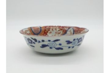 上手物　明治期　色絵　染付　花文　6寸皿　約18cm　一つ一つ丁寧に絵付けされた職人の技が光る深皿3枚セット(六寸、中皿、変形皿、和食器、和皿)(R-062094)
