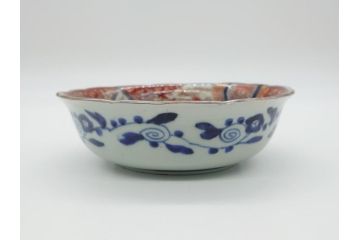 上手物　明治期　色絵　染付　花文　6寸皿　約18cm　一つ一つ丁寧に絵付けされた職人の技が光る深皿3枚セット(六寸、中皿、変形皿、和食器、和皿)(R-062094)