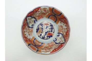 上手物　明治期　色絵　染付　花文　6寸皿　約18cm　一つ一つ丁寧に絵付けされた職人の技が光る深皿3枚セット(六寸、中皿、変形皿、和食器、和皿)(R-062094)