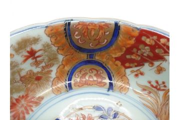 上手物　明治期　色絵　染付　花文　6寸皿　約18cm　一つ一つ丁寧に絵付けされた職人の技が光る深皿3枚セット(六寸、中皿、変形皿、和食器、和皿)(R-062094)