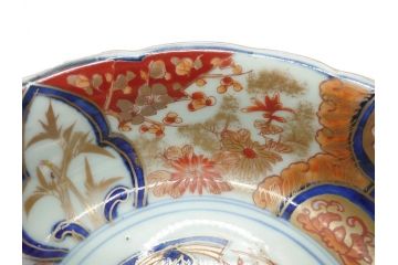 上手物　明治期　色絵　染付　花文　6寸皿　約18cm　一つ一つ丁寧に絵付けされた職人の技が光る深皿3枚セット(六寸、中皿、変形皿、和食器、和皿)(R-062094)
