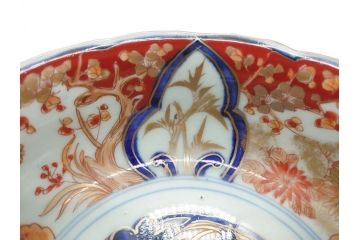 上手物　明治期　色絵　染付　花文　6寸皿　約18cm　一つ一つ丁寧に絵付けされた職人の技が光る深皿3枚セット(六寸、中皿、変形皿、和食器、和皿)(R-062094)