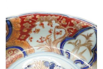 上手物　明治期　色絵　染付　花文　6寸皿　約18cm　一つ一つ丁寧に絵付けされた職人の技が光る深皿3枚セット(六寸、中皿、変形皿、和食器、和皿)(R-062094)