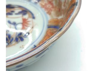 上手物　明治期　色絵　染付　花文　6寸皿　約18cm　一つ一つ丁寧に絵付けされた職人の技が光る深皿3枚セット(六寸、中皿、変形皿、和食器、和皿)(R-062094)