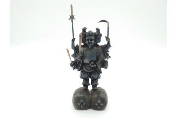 謹作　金工　鈴木幸平　銀製　開眼供養軍　総本山比叡山延暦寺　三面大黒天(共箱無し、厨子付き、仏像、仏具)(R-062095)