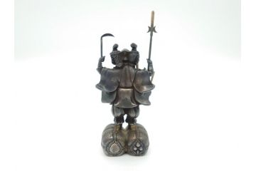 謹作　金工　鈴木幸平　銀製　開眼供養軍　総本山比叡山延暦寺　三面大黒天(共箱無し、厨子付き、仏像、仏具)(R-062095)
