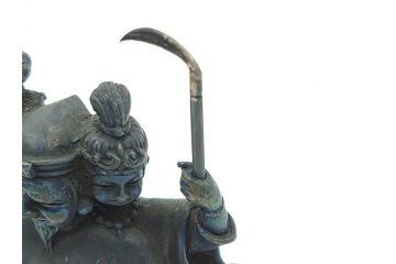 謹作　金工　鈴木幸平　銀製　開眼供養軍　総本山比叡山延暦寺　三面大黒天(共箱無し、厨子付き、仏像、仏具)(R-062095)