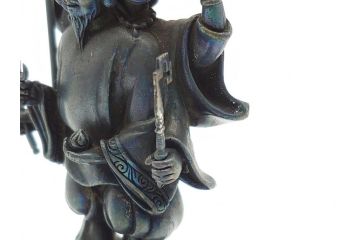 謹作　金工　鈴木幸平　銀製　開眼供養軍　総本山比叡山延暦寺　三面大黒天(共箱無し、厨子付き、仏像、仏具)(R-062095)