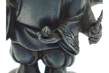 謹作　金工　鈴木幸平　銀製　開眼供養軍　総本山比叡山延暦寺　三面大黒天(共箱無し、厨子付き、仏像、仏具)(R-062095)