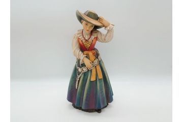 希少　イタリア　ANRI(アンリ)　貴婦人　帽子　女性像　木製　高さ約46cm　手作業による表情やしぐさの表現が見事な木彫り人形(置物、ウッドドール)(R-062098)