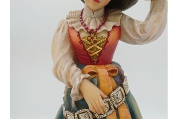 希少　イタリア　ANRI(アンリ)　貴婦人　帽子　女性像　木製　高さ約46cm　手作業による表情やしぐさの表現が見事な木彫り人形(置物、ウッドドール)(R-062098)