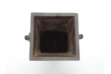 古玩　古銅　龍と梅の図　双耳　経年変化による味わいをお楽しみいただける壺(壷、花器、花瓶、中国?)(R-062100)