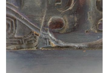 古玩　古銅　龍と梅の図　双耳　経年変化による味わいをお楽しみいただける壺(壷、花器、花瓶、中国?)(R-062100)