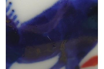 江戸期　大明萬暦年製　古伊万里　色絵　染付　稀少図柄　馬　3.8寸　約11.5cm　生き生きとした馬の絵付けが魅力の蓋付き茶碗2客セット(和食器、三寸八分)(R-062101)