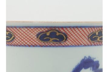 江戸期　大明萬暦年製　古伊万里　色絵　染付　稀少図柄　馬　3.8寸　約11.5cm　生き生きとした馬の絵付けが魅力の蓋付き茶碗2客セット(和食器、三寸八分)(R-062101)