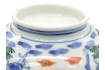 江戸期　大明萬暦年製　古伊万里　色絵　染付　稀少図柄　馬　3.8寸　約11.5cm　生き生きとした馬の絵付けが魅力の蓋付き茶碗2客セット(和食器、三寸八分)(R-062101)