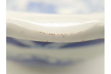 江戸後期　古伊万里　染付　線描　7.3寸　約22cm　一筆一筆丁寧な職人の絵付け技術が光る深鉢(七寸三分、雷紋、花、鳥、変形皿、深皿、輪花鉢、和食器、和皿)(R-062104)