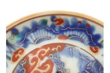 明治期　伊万里　色絵　染付　金彩　梅鳥文　3.7寸皿　約11cm　食卓を鮮やかに演出する小皿5枚セット(三寸七分、和食器、和皿)(R-062105)