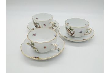 ハンガリー　HEREND HVNGARY　HANDPAINTED　ヘレンド　ロスチャイルド・バード　美しい金彩の飾りで縁取られたエレガントなティーカップ&ソーサー3客セット(C&S)(R-062107)