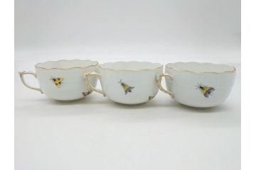 ハンガリー　HEREND HVNGARY　HANDPAINTED　ヘレンド　ロスチャイルド・バード　美しい金彩の飾りで縁取られたエレガントなティーカップ&ソーサー3客セット(C&S)(R-062107)