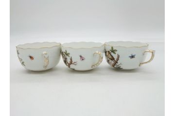 ハンガリー　HEREND HVNGARY　HANDPAINTED　ヘレンド　ロスチャイルド・バード　美しい金彩の飾りで縁取られたエレガントなティーカップ&ソーサー3客セット(C&S)(R-062107)