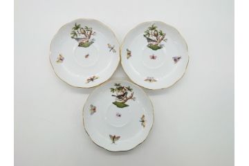ハンガリー　HEREND HVNGARY　HANDPAINTED　ヘレンド　ロスチャイルド・バード　美しい金彩の飾りで縁取られたエレガントなティーカップ&ソーサー3客セット(C&S)(R-062107)