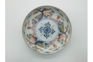 幕末期　伊万里　色絵　染付　金彩　4.5寸皿　約13.5cm　繊細で温かみのある絵付けが魅力の深皿5枚セット(四寸五分、中皿、和食器、和皿)(R-062108)