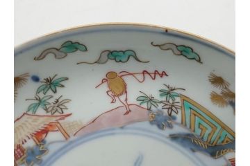 幕末期　伊万里　色絵　染付　金彩　4.5寸皿　約13.5cm　繊細で温かみのある絵付けが魅力の深皿5枚セット(四寸五分、中皿、和食器、和皿)(R-062108)
