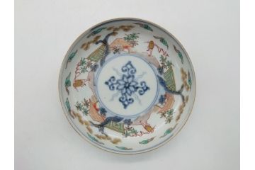 幕末期　伊万里　色絵　染付　金彩　4.5寸皿　約13.5cm　繊細で温かみのある絵付けが魅力の深皿5枚セット(四寸五分、中皿、和食器、和皿)(R-062109)
