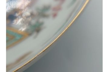 幕末期　伊万里　色絵　染付　金彩　4.5寸皿　約13.5cm　繊細で温かみのある絵付けが魅力の深皿5枚セット(四寸五分、中皿、和食器、和皿)(R-062109)