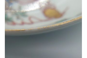 幕末期　伊万里　色絵　染付　金彩　4.5寸皿　約13.5cm　繊細で温かみのある絵付けが魅力の深皿5枚セット(四寸五分、中皿、和食器、和皿)(R-062109)