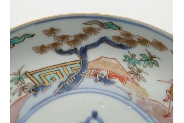 幕末期　伊万里　色絵　染付　金彩　4.5寸皿　約13.5cm　繊細で温かみのある絵付けが魅力の深皿3枚セット(四寸五分、中皿、和食器、和皿)(R-062110)