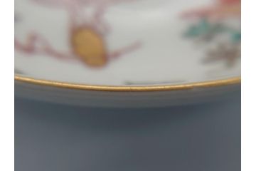 幕末期　伊万里　色絵　染付　金彩　4.5寸皿　約13.5cm　繊細で温かみのある絵付けが魅力の深皿3枚セット(四寸五分、中皿、和食器、和皿)(R-062111)