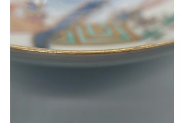 幕末期　伊万里　色絵　染付　金彩　4.5寸皿　約13.5cm　繊細で温かみのある絵付けが魅力の深皿5枚セット(四寸五分、中皿、和食器、和皿)(R-062112)