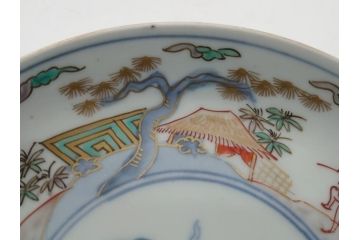 幕末期　伊万里　色絵　染付　金彩　4.5寸皿　約13.5cm　繊細で温かみのある絵付けが魅力の深皿5枚セット(四寸五分、中皿、和食器、和皿)(R-062113)