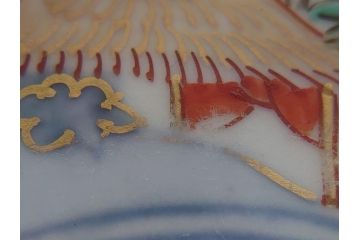 幕末期　伊万里　色絵　染付　金彩　4.5寸皿　約13.5cm　繊細で温かみのある絵付けが魅力の深皿5枚セット(四寸五分、中皿、和食器、和皿)(R-062113)